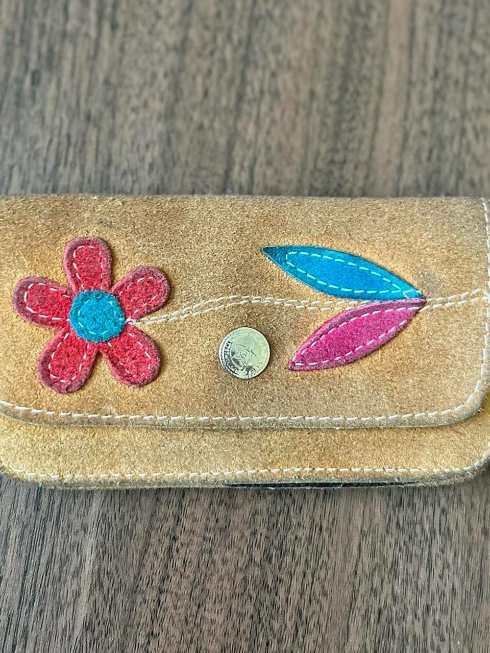 vintage suede flower wallet
